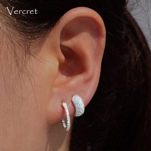 Vecret Sterling Silver CZ Hoop Earrings For Women Hinged Huggie Hoop Earrings