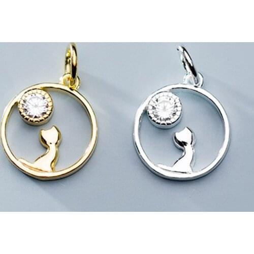 925 Sterling Silver AAA Zircon Circle Kitty Charms 11mm Fancy Manual Silver Dangle Pendants Fit Bracelet Earrings DIY Crafts