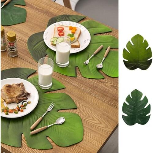 2 Pieces Tablecloth Sheet Leaf Shape EVA Insulation Mat Simulation Tropical Palm Pad Table Kitchen Accessories