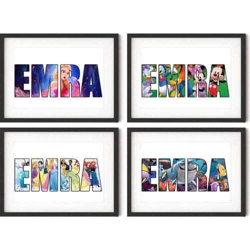 TOMY Disney DIY Customize Word Print Personal Name Art Poster Mickey Mouse Canvas Painting Kid Birthday Gift Home Decor Cuadros