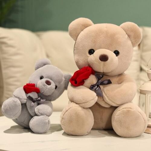 25/35/45cm High Quality Cartoon Teddy Bear Plush Toys Stuffed Plush Animals Bear Hold Rose Doll Lovely Romantic Birthday Gift