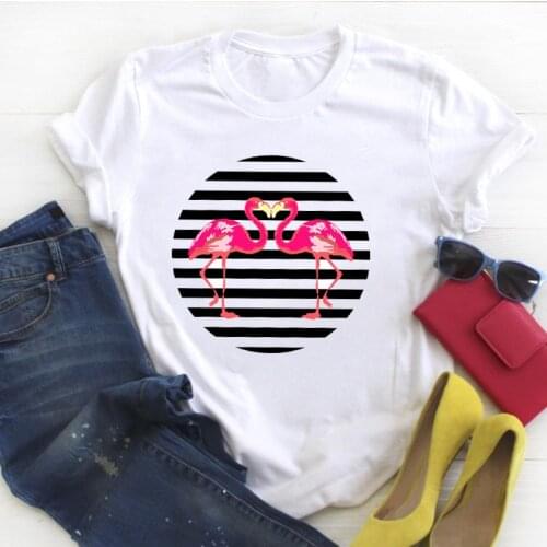 Women Flamingo Striped Beach Tumblr Print Travel Ladies Summer T Tee Tshirt Womens Female Top Shirt Clothes Graphic T-shirt