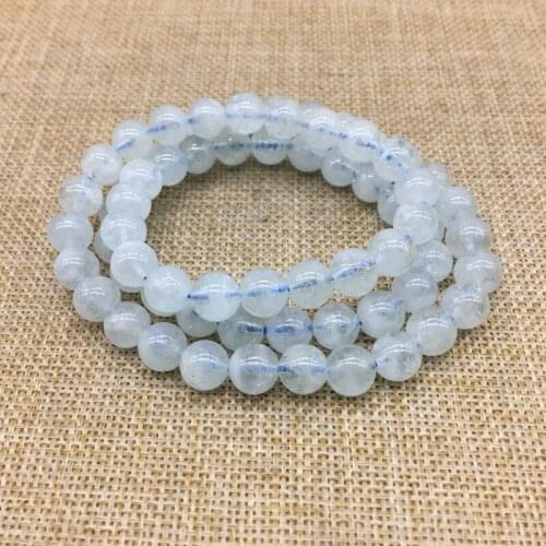 Beadztalk Natural Blue Aquamarines Bead Bracelet 7-8 mm Round Smooth Stone Bangle Elastic 3 Circles 61 cm Long
