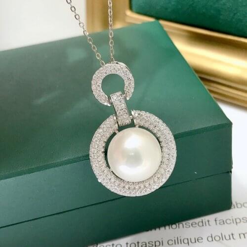 Fine Jewelry 12-13mm 925 Sterling Silver Natural Fresh Water White Pearl Pendant Necklaces for Women FIne Pearls Pendants