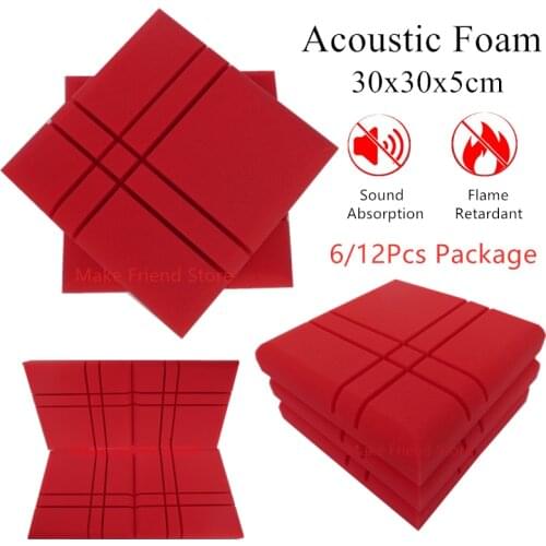 6/12PCS 300x300x50\mm Studio Acoustic Foam Cross Pattern Soundproofing Foam High density Sound Absorption Panel Flame Retardant