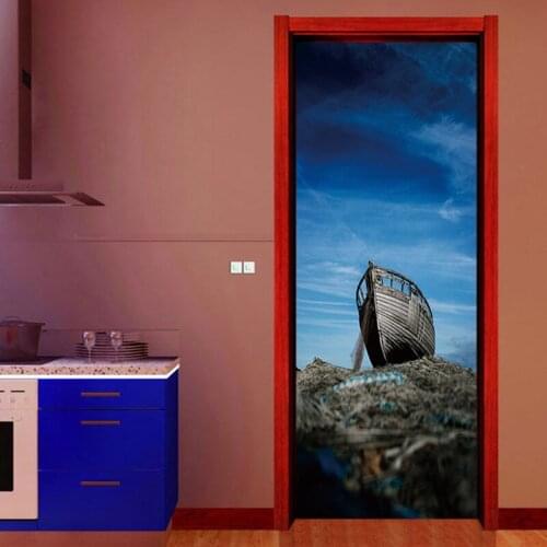 2pcs/set Sea Blue Sky ship landscape Door Wall Murals Stickers Wallpaper Room Decoration Bathroom Home Decals