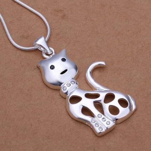 925 jewelry silver plated Jewelry Pendant Fine Fashion Cute 925 jewelry silver plated cat Necklace Pendants Top Quality CP321