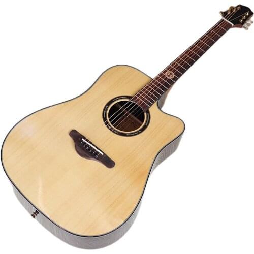 High grade 6 string bird inlay 41 inch acoustic guitar solid wood top cutaway folk guitar EQ natural color rosewood with flaw