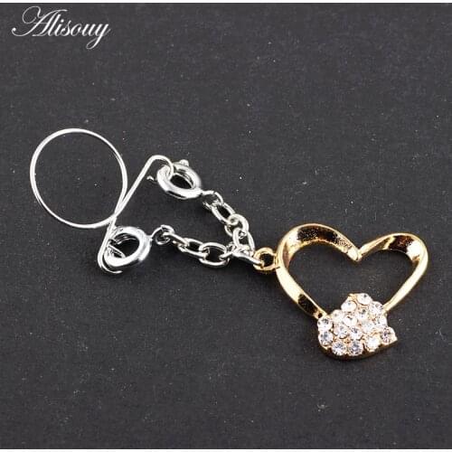 Alisouy 2pc love Heart Nipple Rings Fake Piercing Sex Women Nipple Clamps adjust Clip on Nipple Piercing sex female Body Jewelry