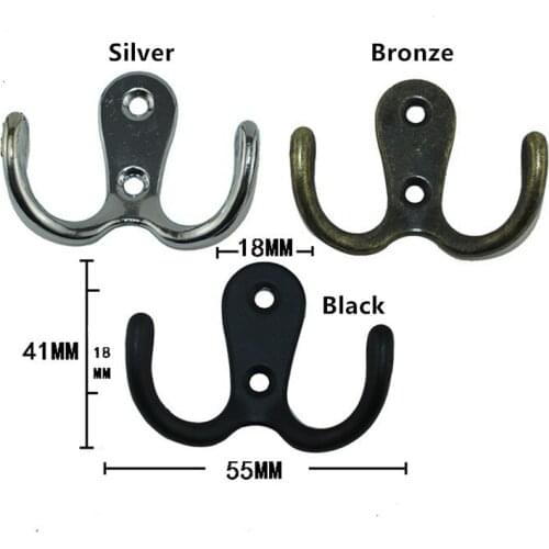Antique Wall Door Bath Double Prong Coat Hook Hanger,Pot Handbag Bag Hanger Hooks,2 Holes Hardware Bronze Black Silver,1PC