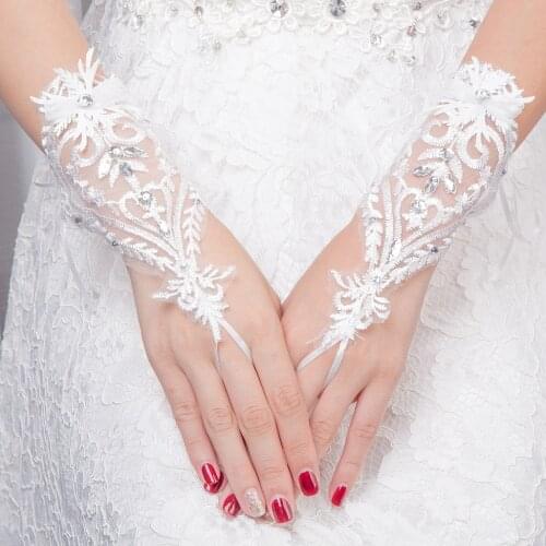White Fingerless Beads Bridal Gloves Sequin Applique Wedding Dress Party Gloves Cheap Wedding Accessories In-Stock