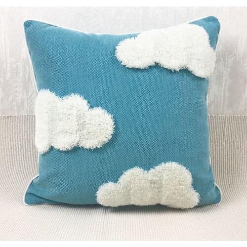 Blue Sky White Cloud Pillow Case Handmade Cushion Cover 3D Cloud Style For Sofa Seat Bed Home Decorative White Piping 45*45cm