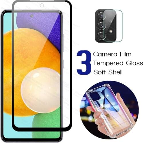 Case + protective camere glass for samsung galaxy a52 a72 a42 a32 a12 a02 a02s screen protector for a 52 72 32 4g 5g back cover