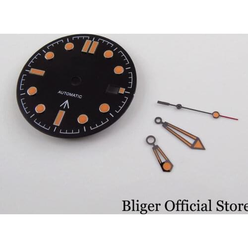 Black Watch Face 31mm Watch Dial Watch Needles for MIYOTA 8215 MINGZHU DG 2813 Movement Date