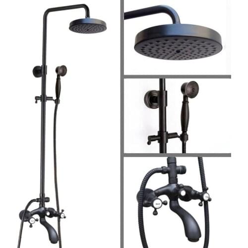 Black oil Antique Brass Wall Mounted Rain Bathroom Rainfall Shower Faucet Set with Hand Spray Shower Head Tub Mixer Tap 2hg117