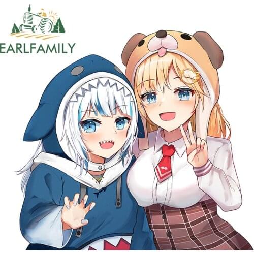 EARLFAMILY Cartoon Gawr Gura Hololive Car Sticker Fuel Tank Cap Sticker Cover Scratches Waterproof Decal Auto Motorcycle Decor