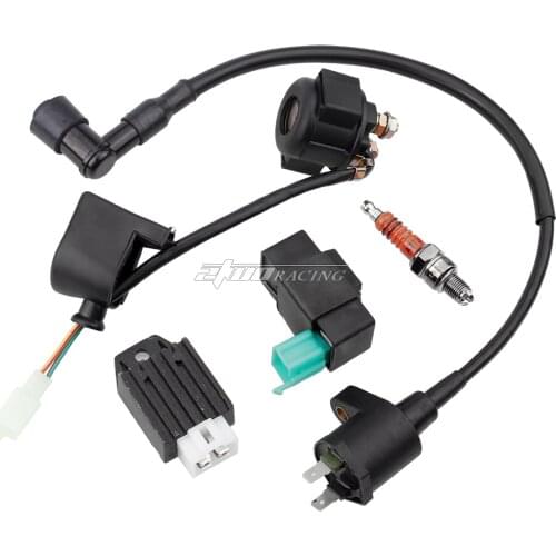 Ignition Coil Solenoid Relay Voltage Regulator 5-PIN CDI Box Spark Plug for 50cc 70cc 90cc 110cc 125cc ATV Go Kart Dirt Bike Pit
