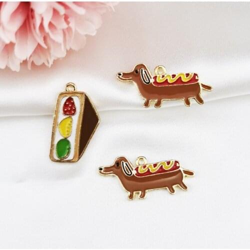 10pcs Jewelry DIY Accessories Delicious Food Enamel Hot Dog Sandwich Charms For DIY Earrings Bracelet Necklace Pendant Finding