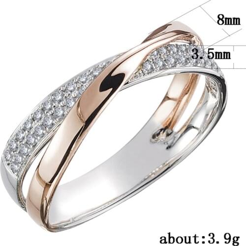 Newest Fresh Two Tone X Shape Cross Ring For Women Wedding Trendy Jewelry Dazzling Cz Stone Large Modern Rings