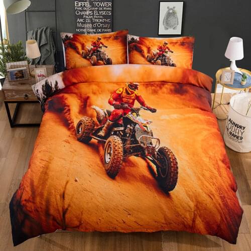 Yellow 3D Bed Linen Motorcycle Racing Bedding Set King Size Duvet Cover Sets Single Kids Children Quilt cover with Pillow Sham