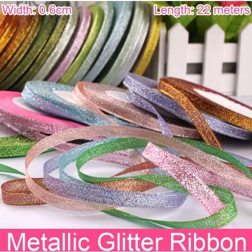 0.6cm Ribbon For Christmas Gift Box Metallic Glitter Ribbons Bows Cake Tape Decoration Wrapping Wedding Birthday Party 1/4 Inch