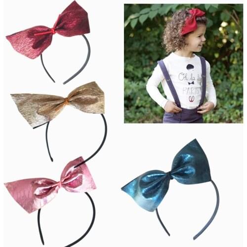 2018 New 10pcs/lot Fashion Pleated Bowknot Accessory PU Leather Big Bows Headband Kids hair hoop Girl Hair Accessories