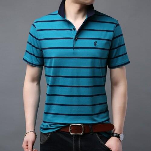 Polo Shirt Men Man Cotton Breathable Hosre Pattern 2020 Summer New Business Striped Design Short Sleeve polos para hombre F8869