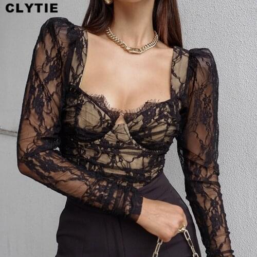 Clytie New Hot Sale Lace Basic T Shirt For Women Long Sleeve Square Collar Ladies Double Layer Female 2021 Casual Home Top