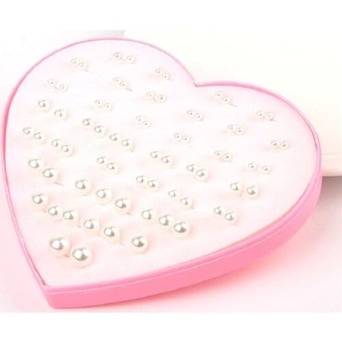 New Design 36pairs white color imitate pearl earring stud sets girl earring set for kids child with heart box