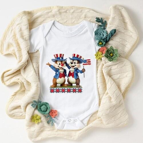 0-24M Disney Chip and Dale Baby Jumpsuit Short Sleeve Kids Cartoon Printing Infant Bodysuits Party Wear Toddler Romper