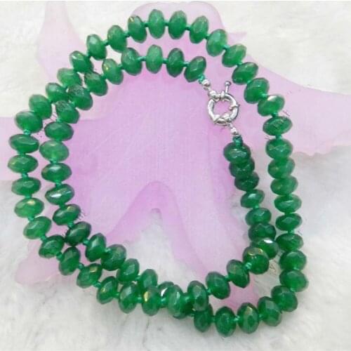 New Faceted 5x8mm Green Emerald Roundel Beads Necklace 18" fine jewelry