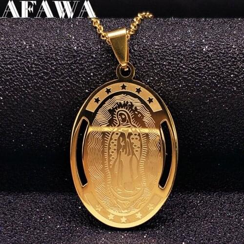 Virgin Mary Stainless Steel Necklaces Men Hiphop Goddess Gold Color Pendant Necklace Jewelry Gift maxi colar N1200S01