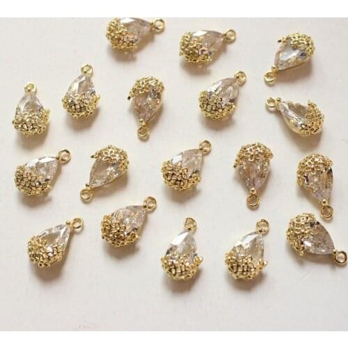 Min order 10pcs/lot glass core geometry water drop shape copper floating locket charms diy jewelry earring/necklace pendants