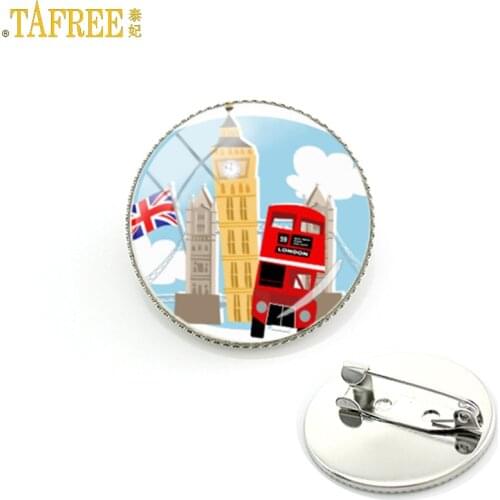 TAFREE 2017 new fashion hippie van old London double decker bus brooch pins men women jewelry England travel badge brooches H173