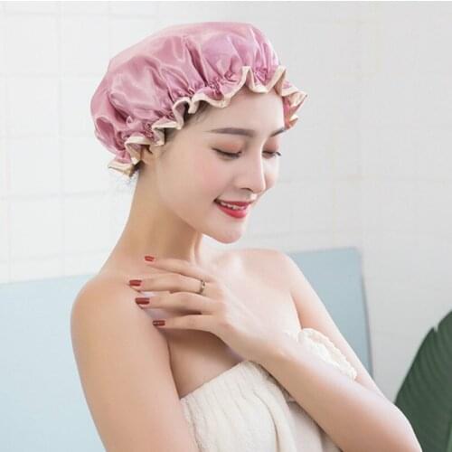 Thick 1Pcs Waterproof Bath Hat Double Layer Shower Hair Cover Women Supplies Shower Cap Bathroom Accessories