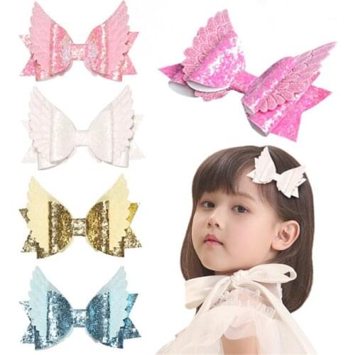 1pc Princess Bow Hair Clips Girls' Wing Hairpin glitter forked tail Glitter Kid Boutique Clips Handmade Hair Accessories