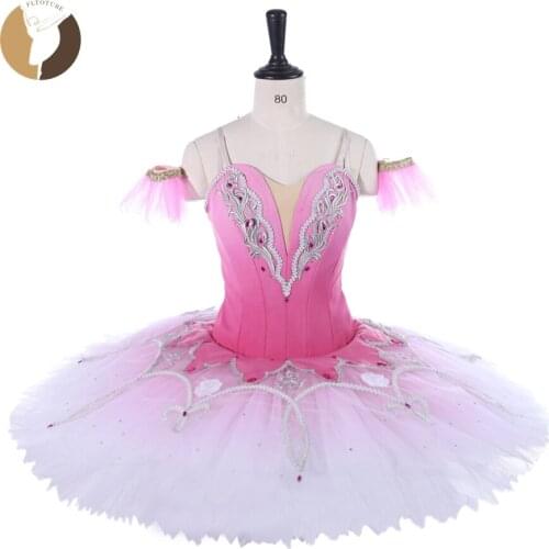FLTOTURE Women Ballet Pancake Platter Pink Tutu Nylon Bodies 12 Layers Tutu Skirts Ballet Competition Sleeping Beauty Costumes
