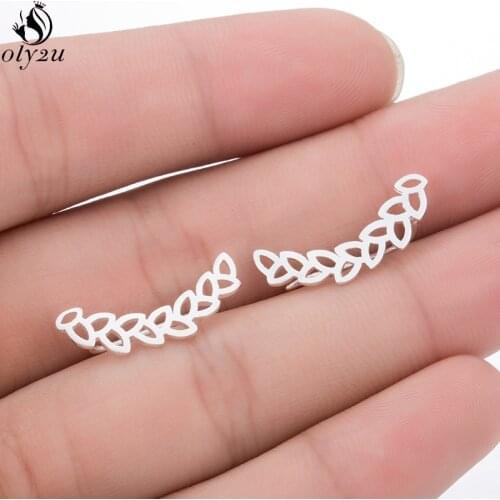 Trendy Leaf Earrings Ear Climber Boho Star Moon Stud Earrings for Women Everyday Jewelry Ear Cuff Long Crawler Minimalist Bijoux
