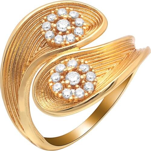 UFOORO Created Flower White Zircon Finger Ring Jewelry Romantic Luxury Gold Spiral Ring For Women Wedding Bands Ring