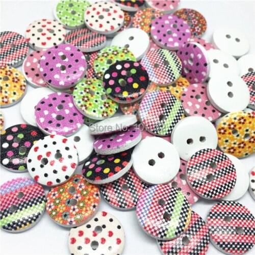 200pcs 15mm Mixed Wood Buttons Sewing Accessories 2 Holes Wooden Button For Scrapbooking Cardmaking