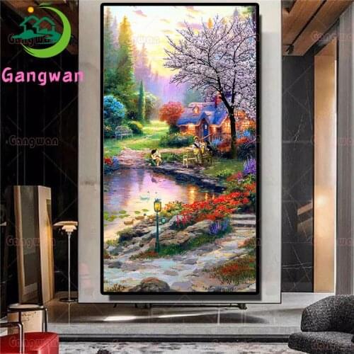Diamond embroidery European rural landscape,DIY mosaic diamond painting country villa,full square round rhinestone dream life
