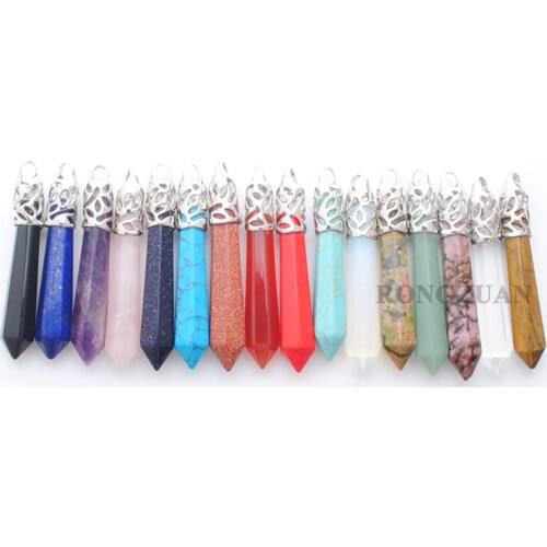 Hexagonal Pointed Reiki Chakra Dangle Pendants Beads Natural Stone Healing Pendulum For Necklace Jewelry Making 5Pcs/Lot TBN300