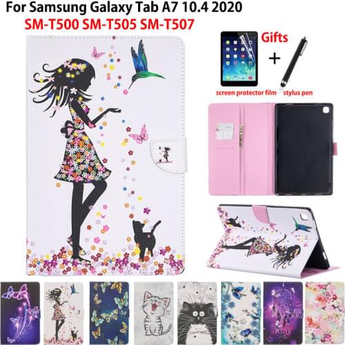 Case For Samsung Galaxy Tab A7 10.4 2020 Cover T500 SM-T500 SM-T505 SM-T507 Funda Tablet Fashion Girl Cat Flip Shell Capa +Gift