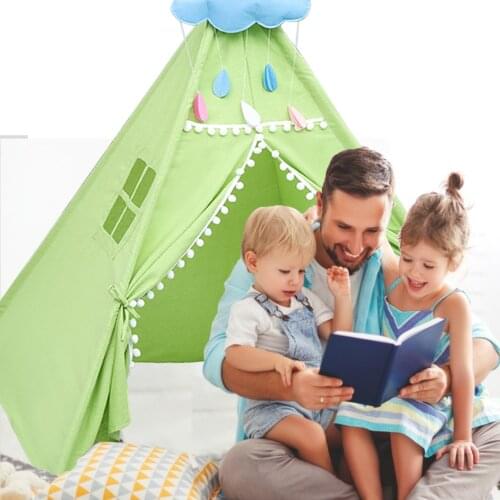 Kids Tiny Play Tent Yellow Tassel Canvas Teepee Playhouse Kids Tent Play House Portable Wigwams Outdoor Camping House