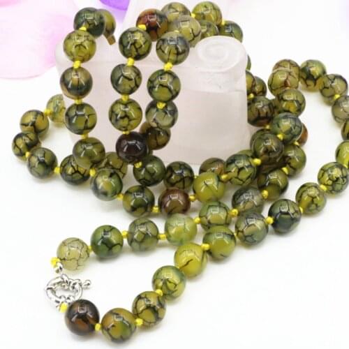 Hot sale long chain necklace 10mm natural yellow dragon agat stone onyx carnelian round beads ethnic style jewelry 36inch B3208