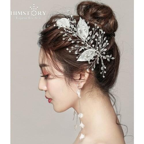 HIMSTORY New Trendy Leaf Hair Jewelry Handmade Bridal Wedding Headband Rhinestone Hairwear Women Hair Accessories