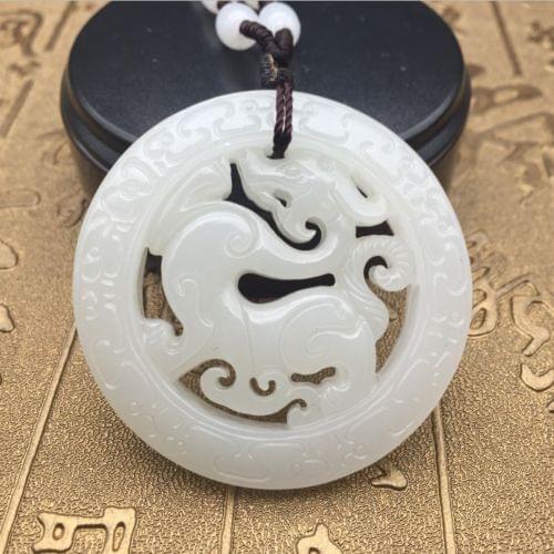 Koraba Fine Jewelry Chinese White Jade Dragon Pendant Necklace Manual sculpt Carving Charm Jewellery Free Shipping