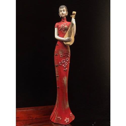 Exquisite collection of Chinese antique small leaf boxwood hand-painted cheongsam beauty statue decoration/1 piece /1
