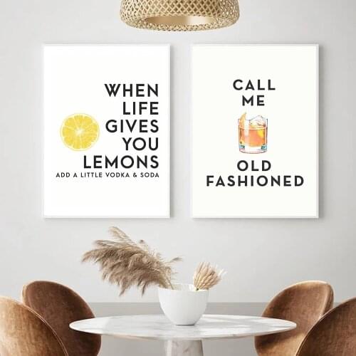 Call Me Old Fashioned Cocktail Lemon Quote Art Canvas Poster Painting Bar Wall Picture Print Painting Home Kitchen Decoration