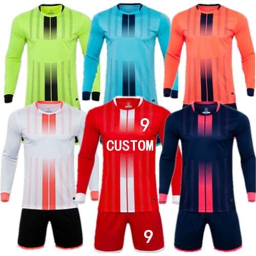 Kids Adult Soccer Jerseys Kit Stripe Long Sleeve Football Training Suit Children Men Football Uniform Mesh Quick Dry Sportswear